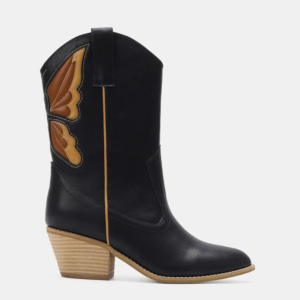 Beast Fashion Butterfly Cut Detail Point Toe Boots - Picture 4 of 8